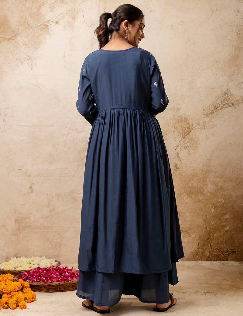 teal fancy silk blend kurta set