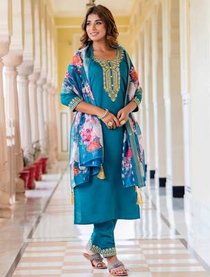 dark-sea-green fancy viscose rayon kurta set 3