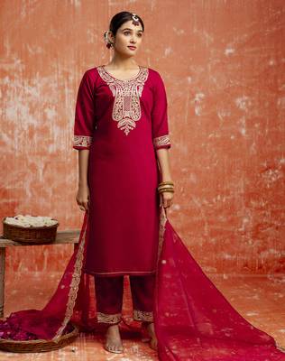 maroon fancy viscose rayon kurta set 1
