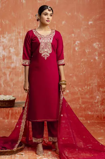 maroon fancy viscose rayon kurta set