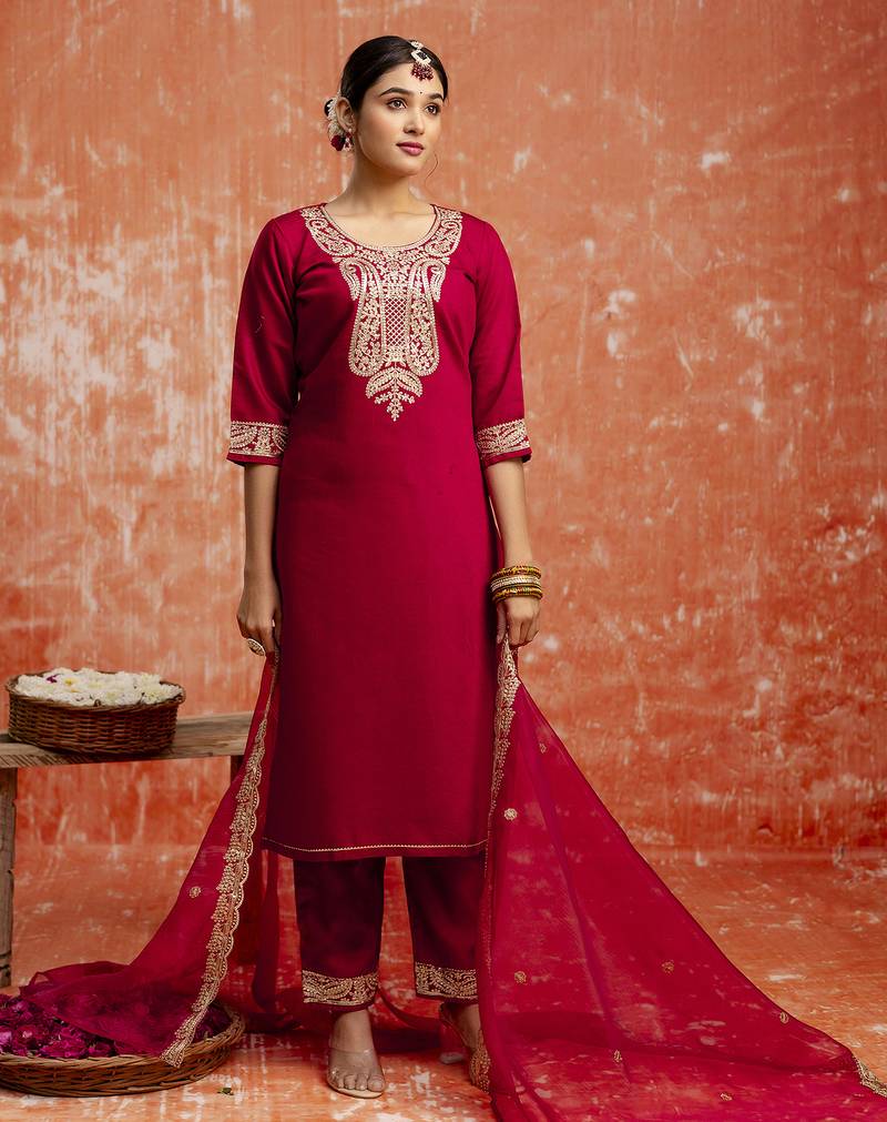 maroon fancy viscose rayon kurta set