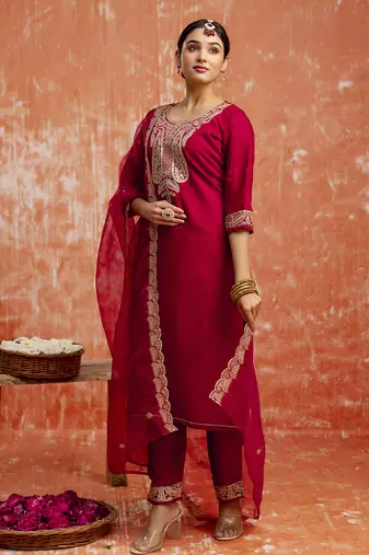 maroon fancy viscose rayon kurta set