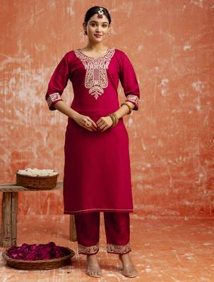 maroon fancy viscose rayon kurta set 3