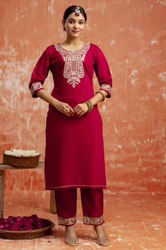 maroon fancy viscose rayon kurta set