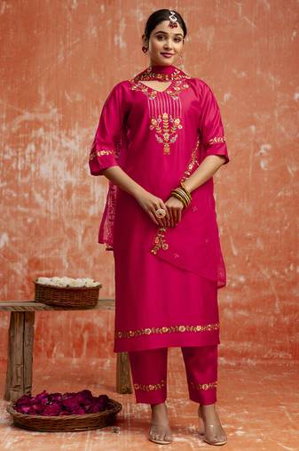 pink fancy viscose rayon kurta set