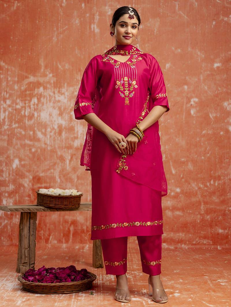 pink fancy viscose rayon kurta set