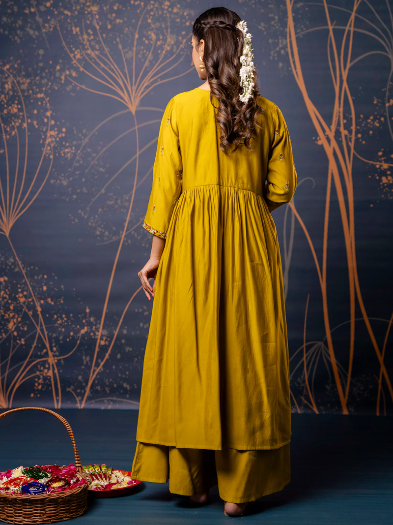 mustard fancy silk blend kurta set