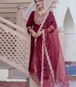 maroon fancy silk blend kurta set