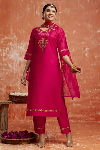 pink fancy viscose rayon kurta set