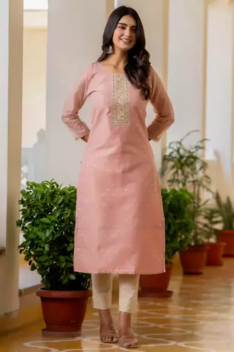 baby-pink fancy silk blend kurta set