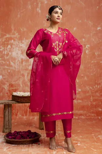pink fancy viscose rayon kurta set