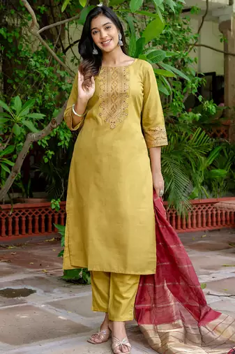 white fancy blended cotton kurta set