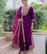 purple fancy silk blend kurta set