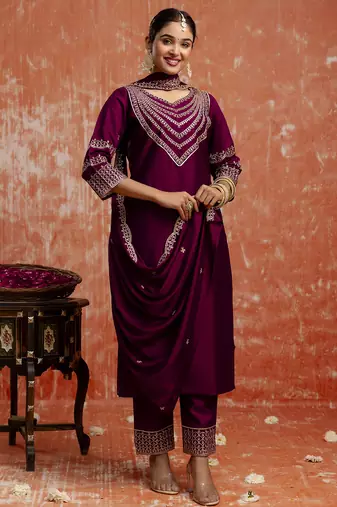 wine fancy viscose rayon kurta set