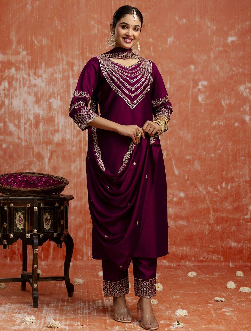 wine fancy viscose rayon kurta set