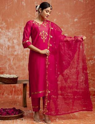 pink fancy viscose rayon kurta set 4