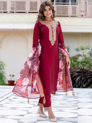 Maroon silk blend designer festive wear readymade suit 2
