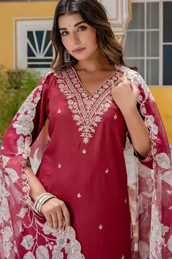 maroon fancy viscose rayon kurta set