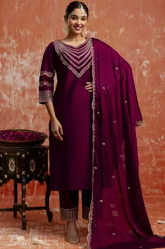 wine fancy viscose rayon kurta set