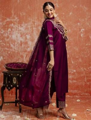 wine fancy viscose rayon kurta set 4