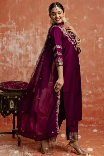 wine fancy viscose rayon kurta set