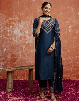 blue fancy viscose rayon kurta set 1