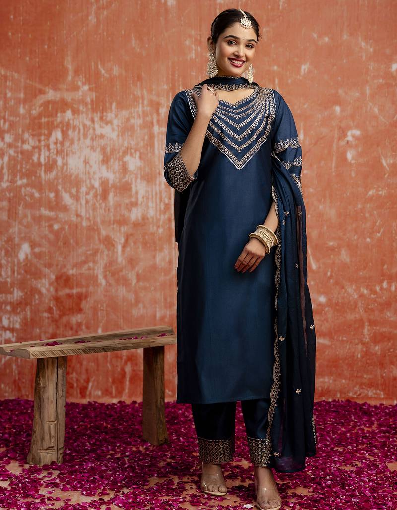 blue fancy viscose rayon kurta set