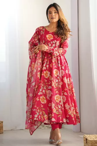 multicolor fancy pure organza kurta set