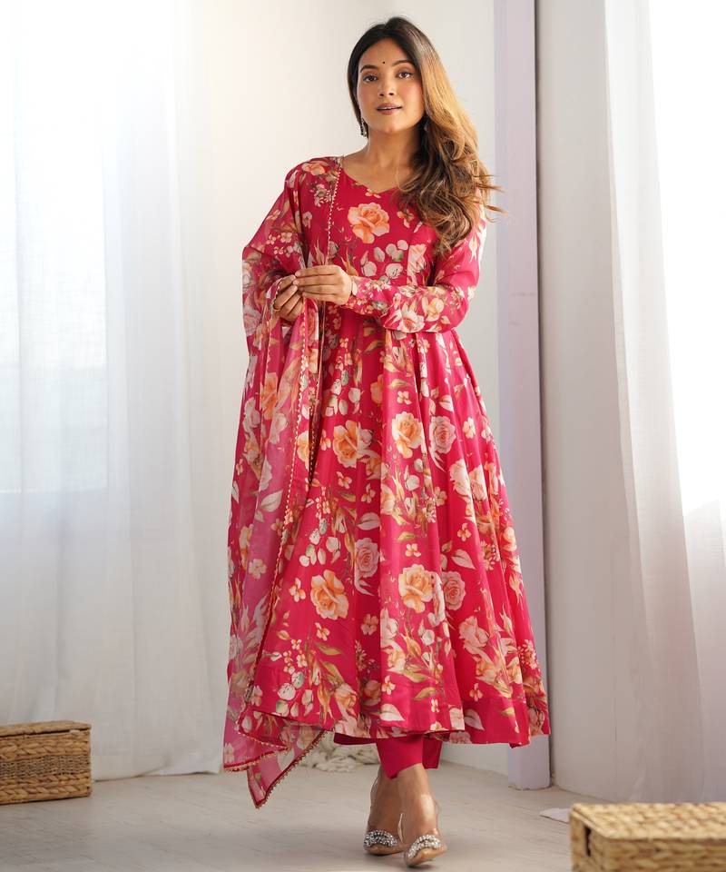 multicolor fancy pure organza kurta set