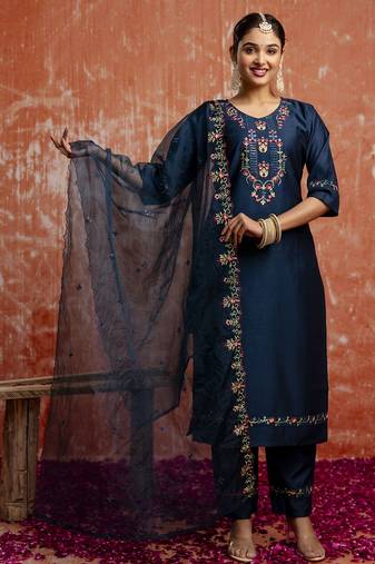 blue fancy viscose rayon kurta set