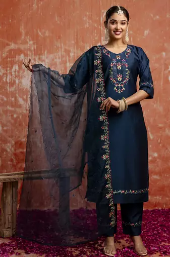 blue fancy viscose rayon kurta set