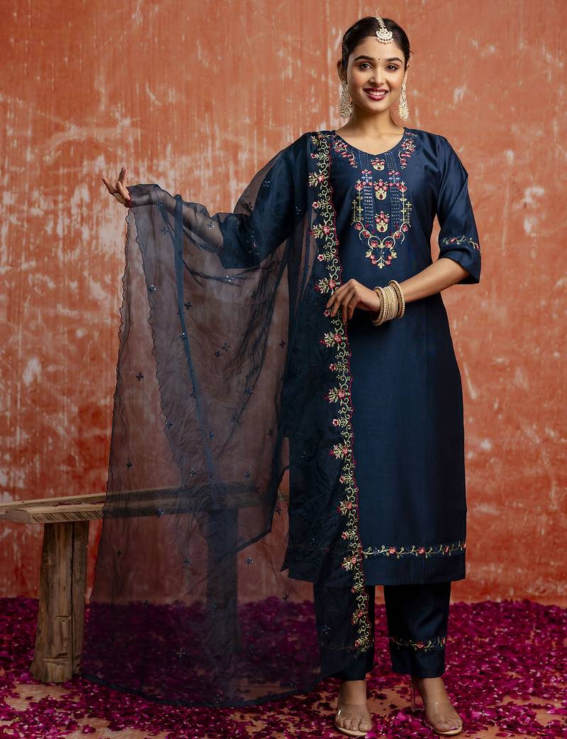 blue fancy viscose rayon kurta set