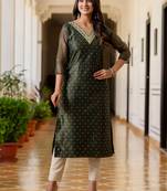 green fancy silk blend kurta set