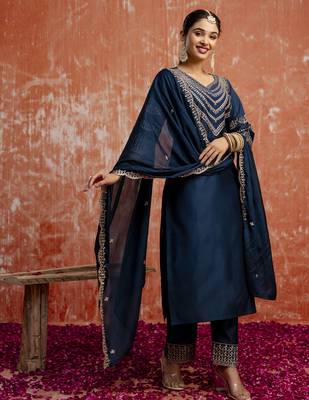 blue fancy viscose rayon kurta set 2