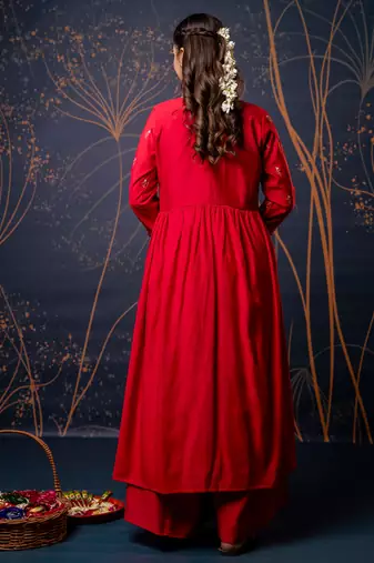pink fancy silk blend kurta set