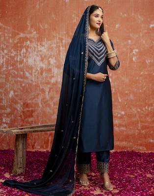 blue fancy viscose rayon kurta set 3