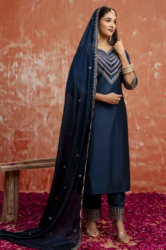 blue fancy viscose rayon kurta set