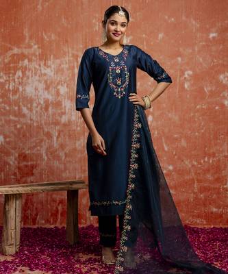 blue fancy viscose rayon kurta set 3