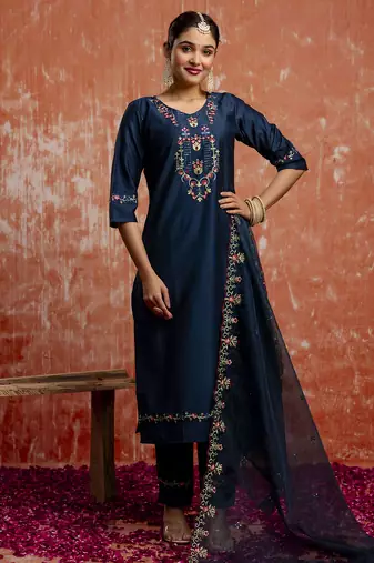 blue fancy viscose rayon kurta set