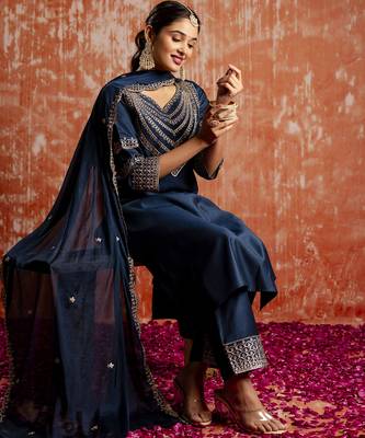blue fancy viscose rayon kurta set 4