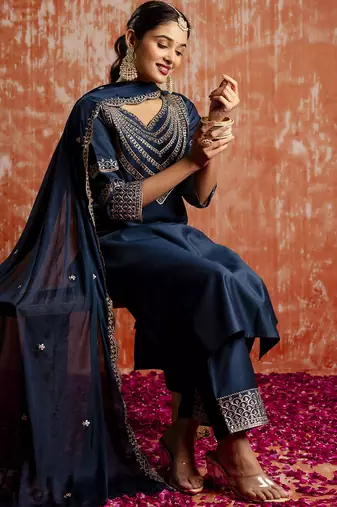 blue fancy viscose rayon kurta set