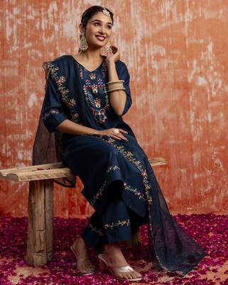 blue fancy viscose rayon kurta set 4