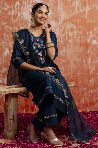 blue fancy viscose rayon kurta set