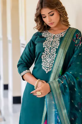 dark-green fancy viscose rayon kurta set