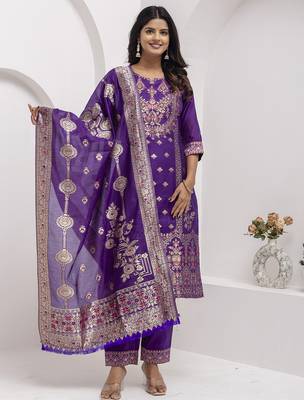 purple fancy jacquard kurta set 1