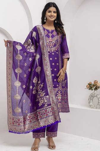 purple fancy jacquard kurta set