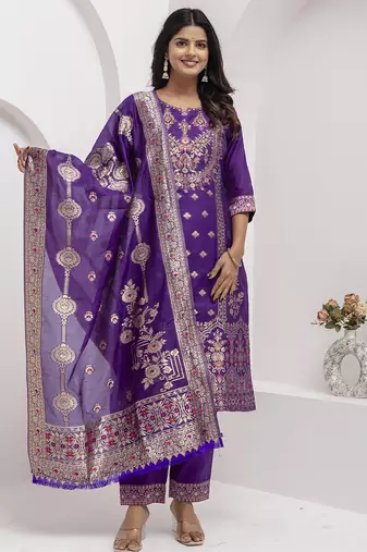 purple fancy jacquard kurta set