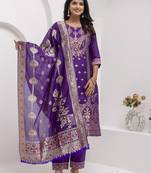 purple fancy jacquard kurta set