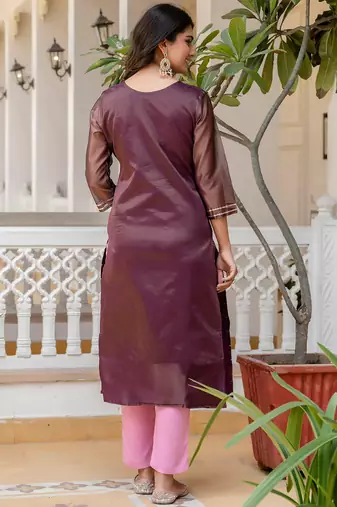 purple fancy silk blend long kurti