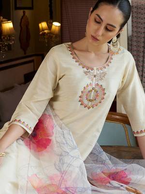 off-white fancy cotton silk kurta set 4